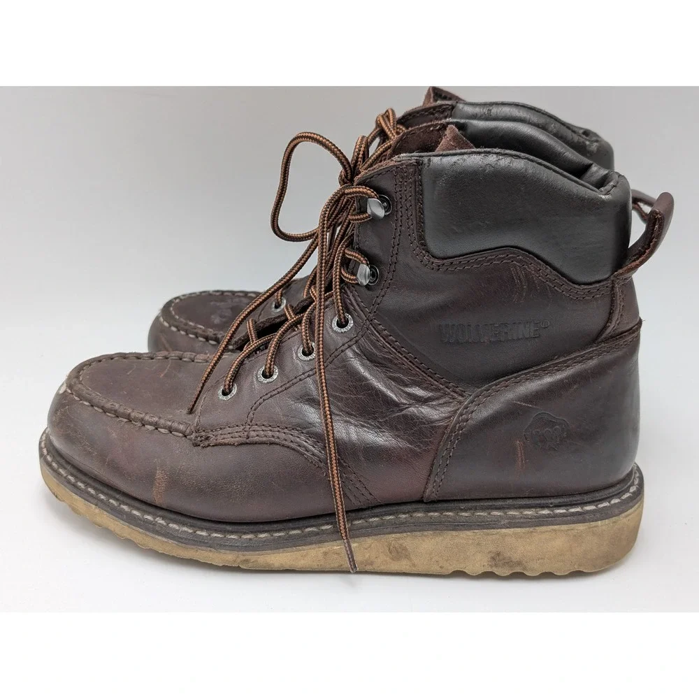 Wolverine Work Boots Men 8M Brown W08074 Moc Toe Leather Wedge Sole Rugged